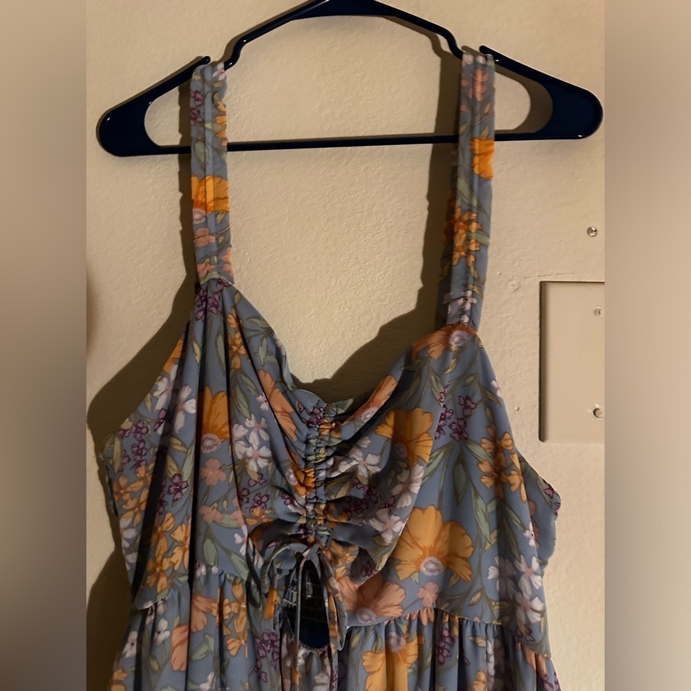 Arula women’s blue orange floral tiered sleeveless mini dress B 2X spring - Picture 2 of 11